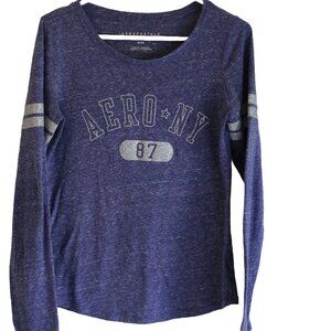 Aeropostale Aero NY 87 Medium Long Sleeve Top Blue Silver Logo